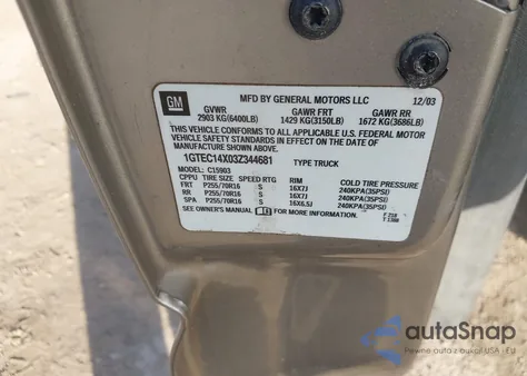 2003 GMC Sierra 1500 из США, поврежденный, VIN 1GTEC14X03Z344681